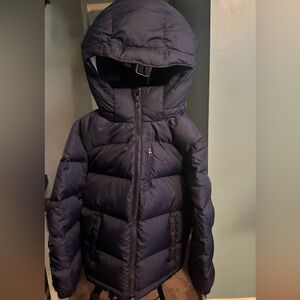 Boys Ralph Lauren Down Hooded Jacket. Gently worn. Size 8. Navy Blue.